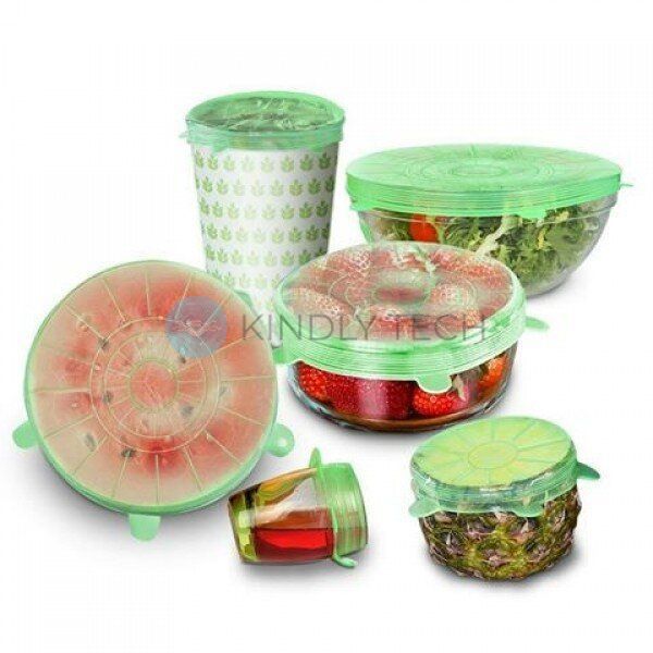Універсальні силіконові кришки 6 шт Super stretch silicone lids Зелені
