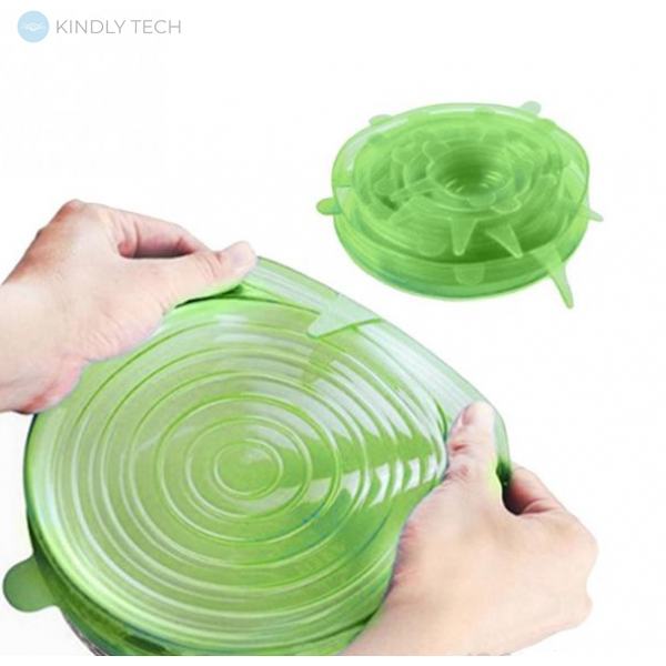 Універсальні силіконові кришки 6 шт Super stretch silicone lids Зелені