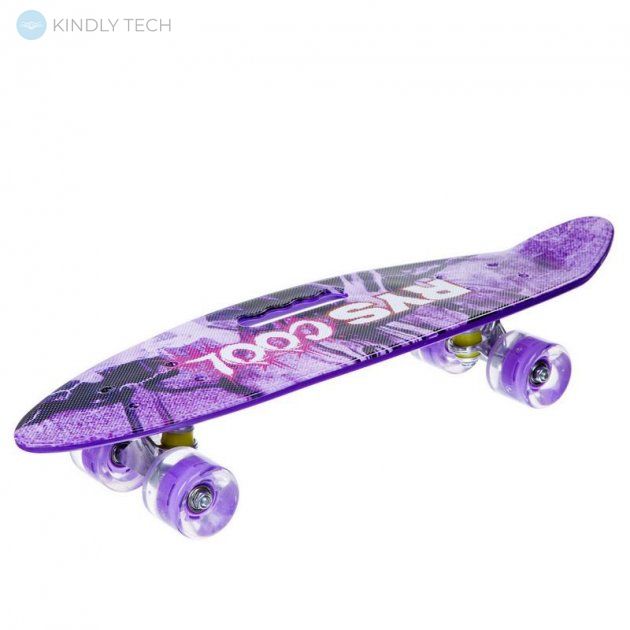 Скейт Пенни Борд (Penny Board 885) со светящимися колесами и ручкой, Фиолетовый