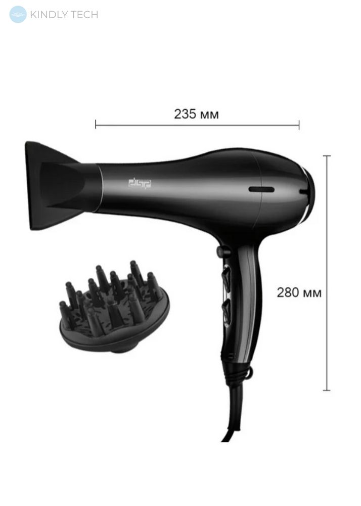 Професійний фен для волосся з дифузором і концентратором DSP 30075, 2300Вт, Чорний
