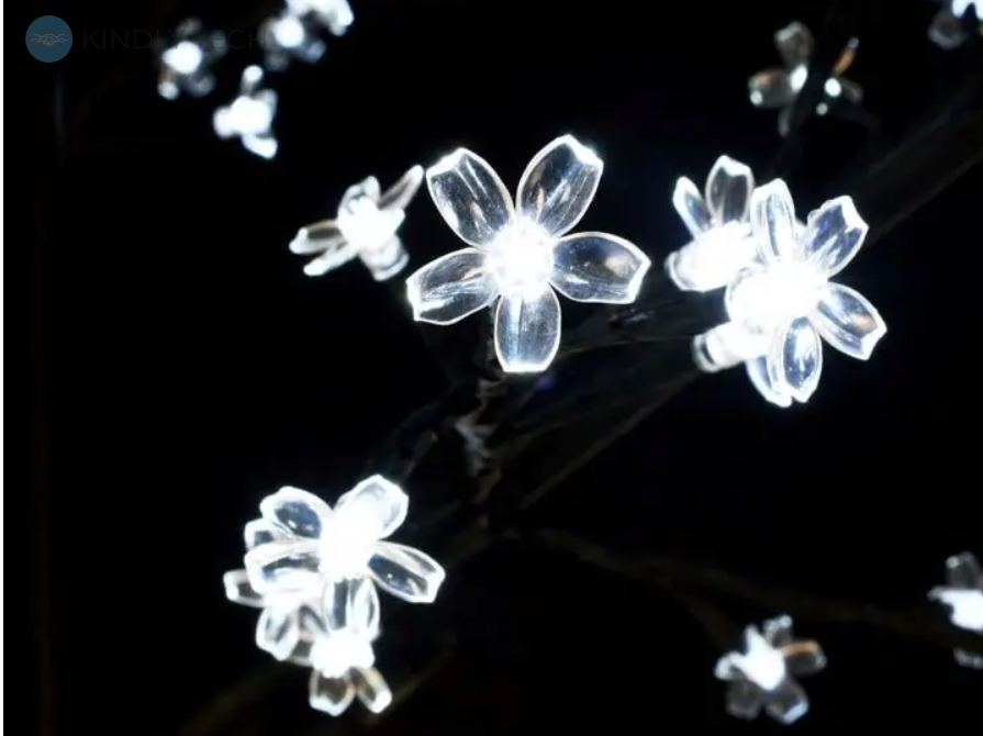 Светодиодное декоративное дерево с цветами 1,3м, цвет ламп - белый, ствол черный