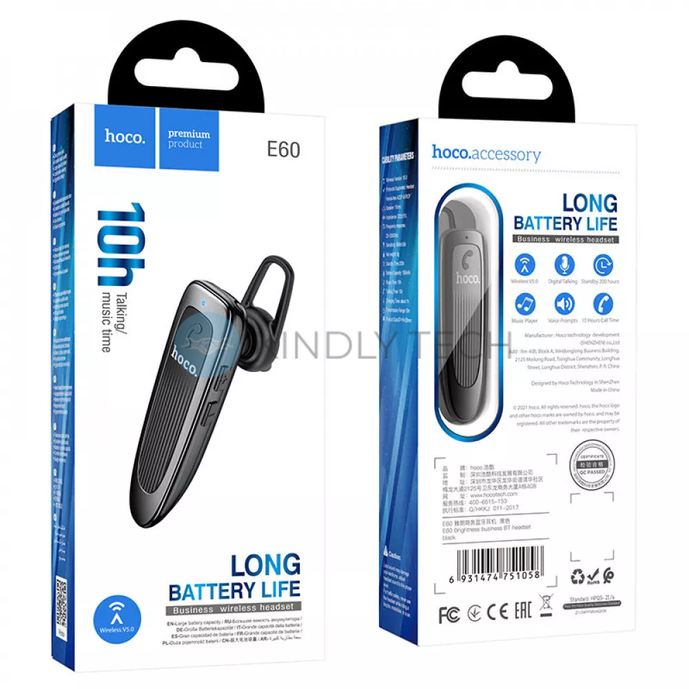 Bluetooth наушник гарнитура Hoco E60 Brightness business &mdash; Black
