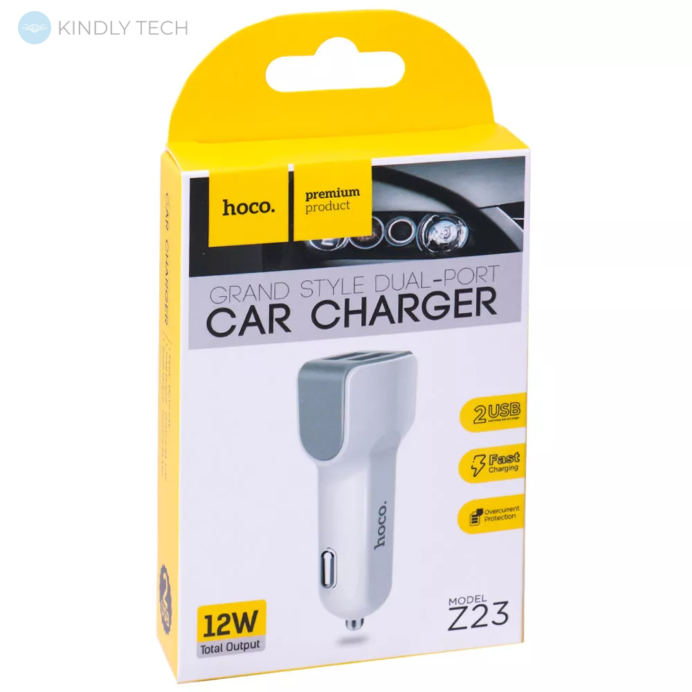 Автомобільний зарядний пристрій Car Charger | 2.4A | 2U — Hoco Z23 White