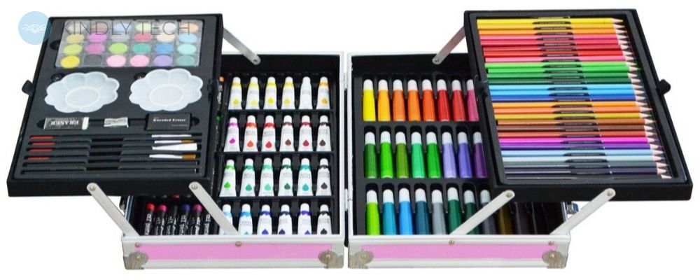 Детский набор художника для творчества "Единорог" 145 предметов в алюминиевом чемодане, Pink