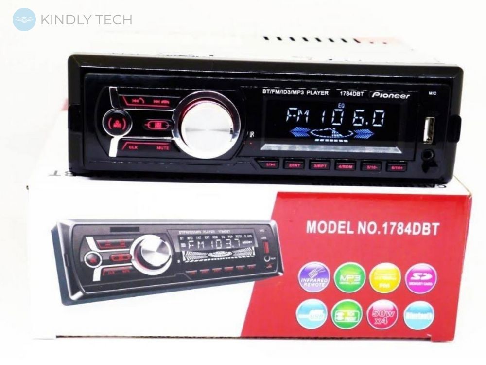 Автомагнитола 1DIN MP3 1784DBT (1 USB, 2USB-зарядка, TF card, bluetooth)