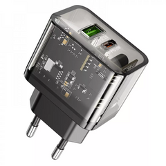 Зарядное устройство Home Charger | 20W | 2 PD | QC3.0 — Hoco N34 Dazzling — Transparent Black