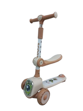 Самокат беговел Scooter WB-608 2в1 широкие колеса светящиеся, Бежевый