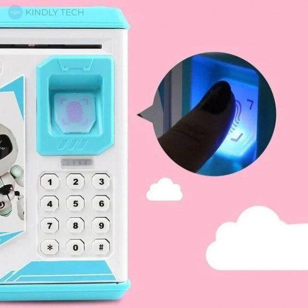 Детский сейф-копилка с кодовым замком и отпечатком пальца, Blue