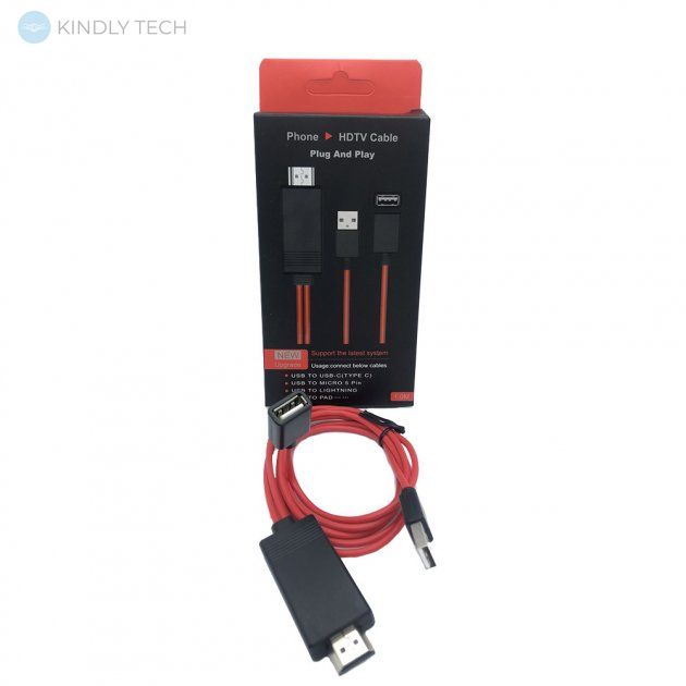 Конвертер відео (кабель) MHL HDMI G02 на TYPE-C, на MICRO, на IPHONE (1м)