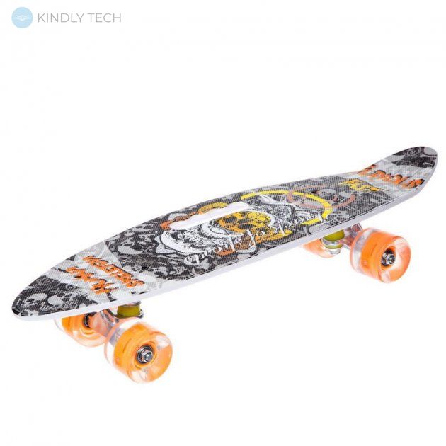Скейт Пенни Борд (Penny Board 885) со светящимися колесами и ручкой, Белый