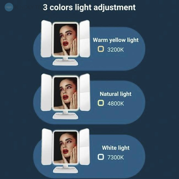Зеркало для макияжа тройное с LED подсветкой XW-810
