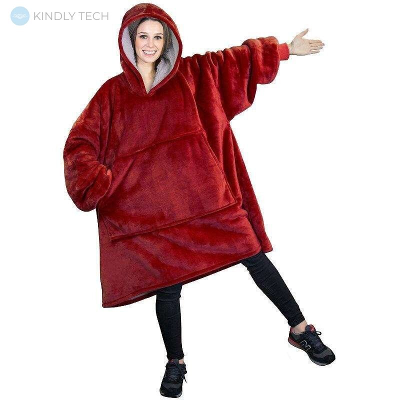 Плед с капюшоном Huggle Ultra Plush Blanket Hoodie Бордовый