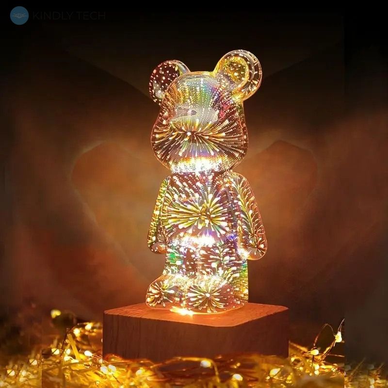 3D ночник светильник Мишка Фейерверк, ночник Bearbrick