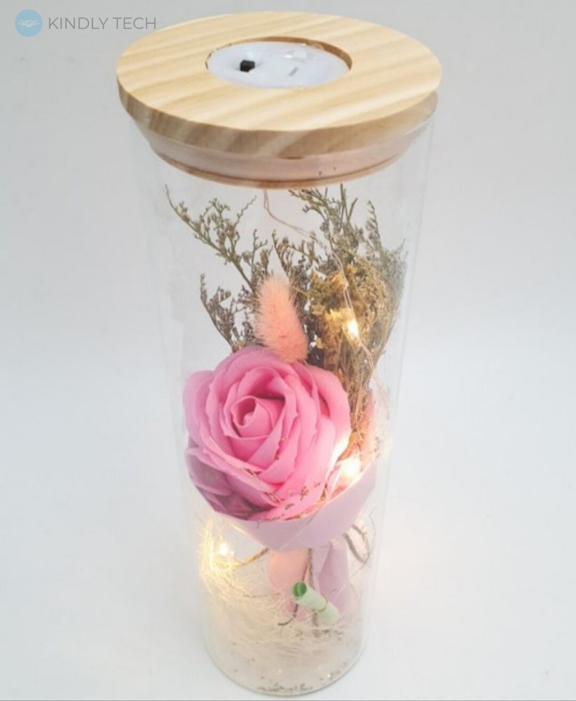 Роза в колбі з LED підсвічуванням жовтого кольору, відмінний подарунок коханій дівчині, Pink