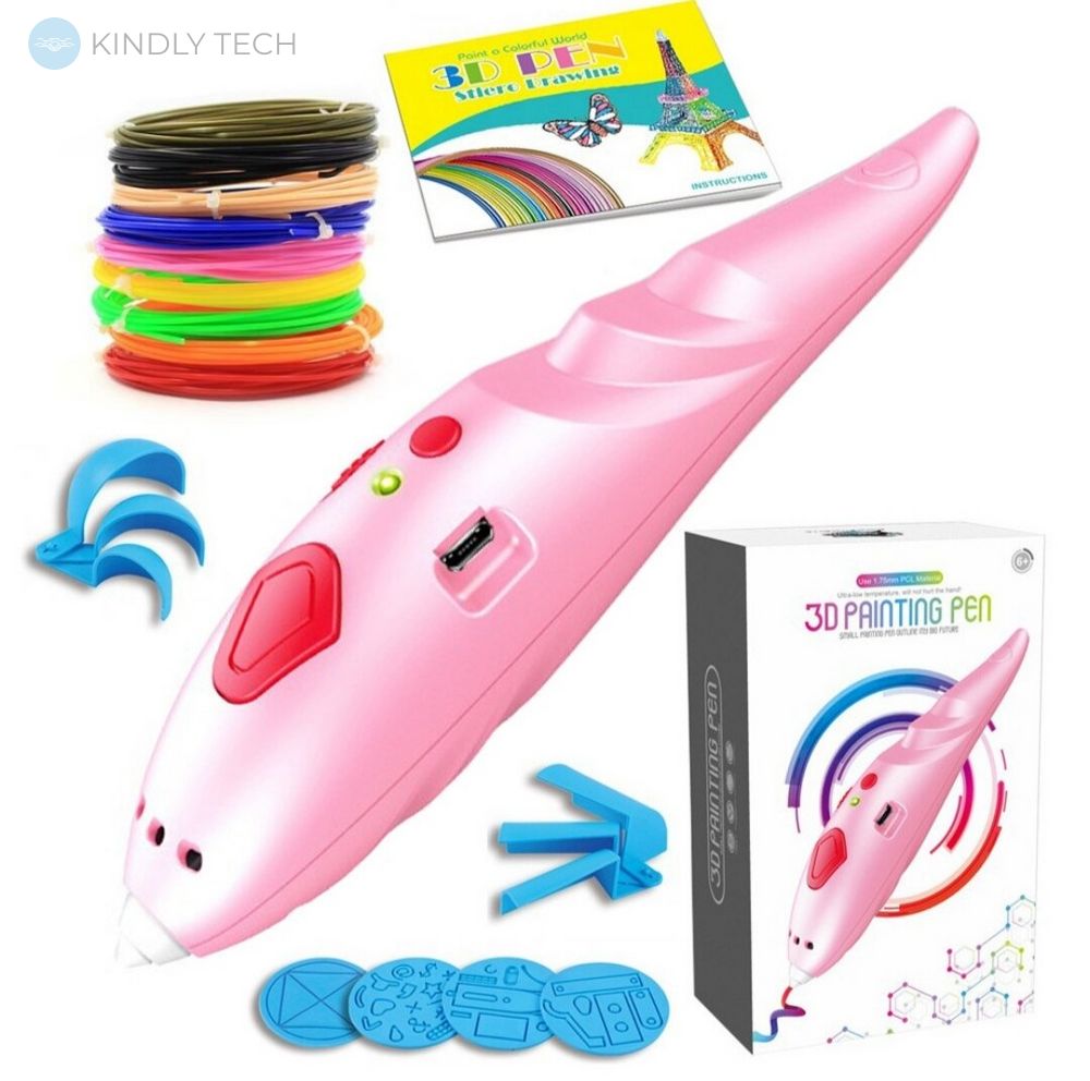 Бездротова 3D ручка з акумулятором Constructor Toys K 9902 c трафаретом, Pink
