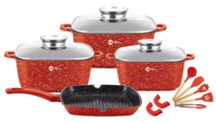 Набор посуды НК-317 из литого алюминия с мраморным покрытием (14 предметов), Красный
