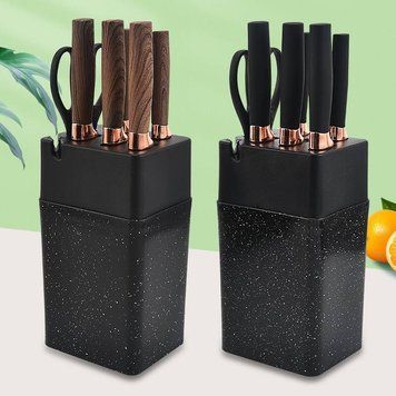 Набір кухонних ножів на підставці Knife Set із 7 предметів, з дерев'яним тримачем, в асортименті
