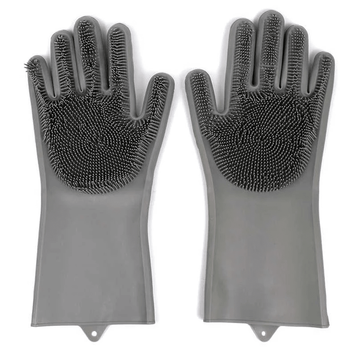 Силиконовые многофункциональные перчатки для мытья и чистки Magic Silicone Gloves с ворсом Серые