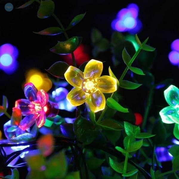 Світлодіодне декоративне дерево з квітами 1,3м, колір ламп - мікс, стовбур чорний