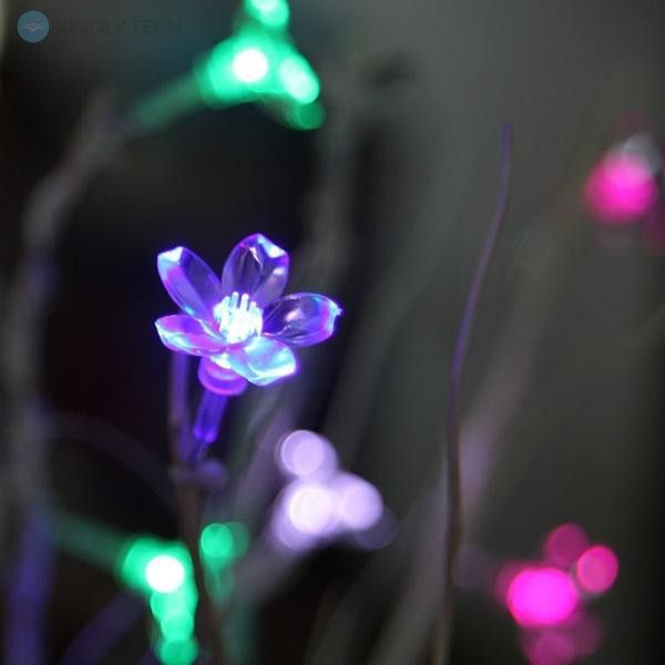 Світлодіодне декоративне дерево з квітами 1,3м, колір ламп - мікс, стовбур чорний