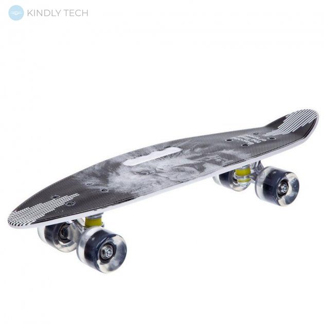 Скейт Пенни Борд (Penny Board 885) со светящимися колесами и ручкой, Белый/Лев