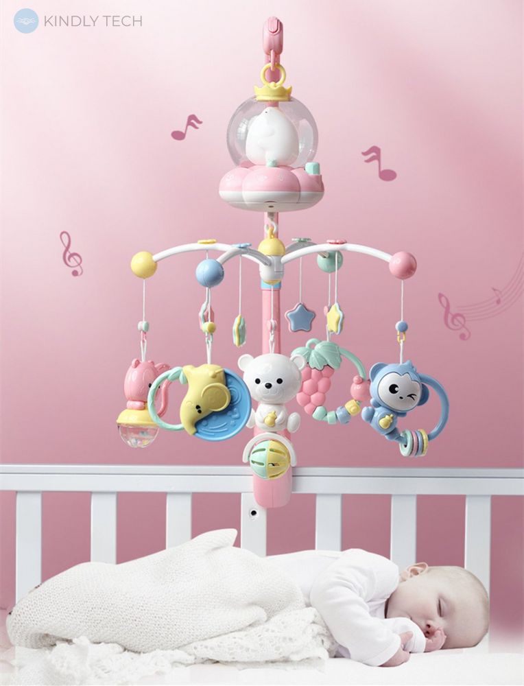 Детская музыкальная каруселька-подвеска на кроватку Educational Musical Mobile, Розовый