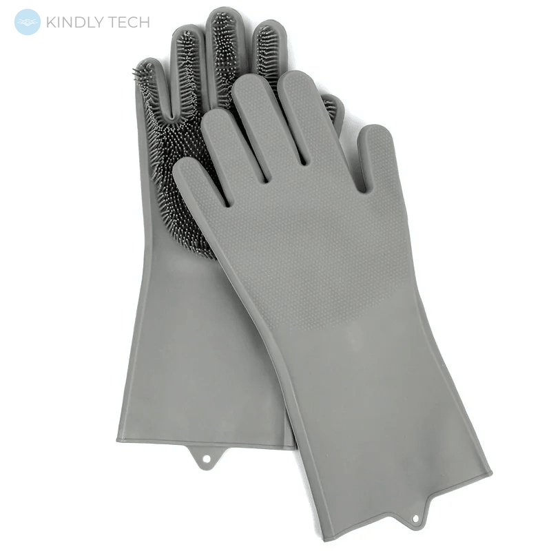 Силиконовые многофункциональные перчатки для мытья и чистки Magic Silicone Gloves с ворсом Серые
