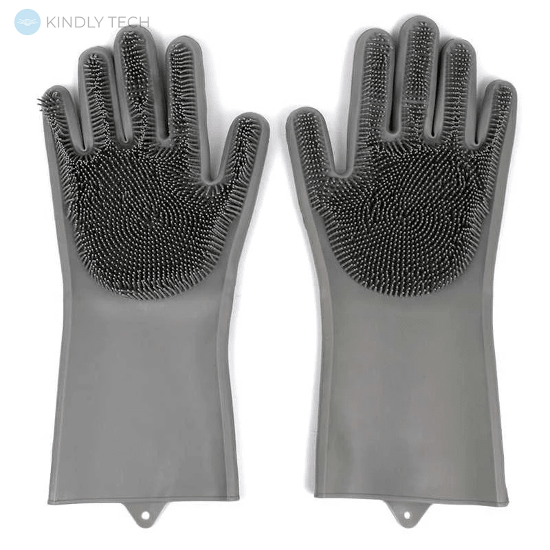 Силіконові багатофункціональні рукавички для миття і чищення Magic Silicone Gloves з ворсом Сірі