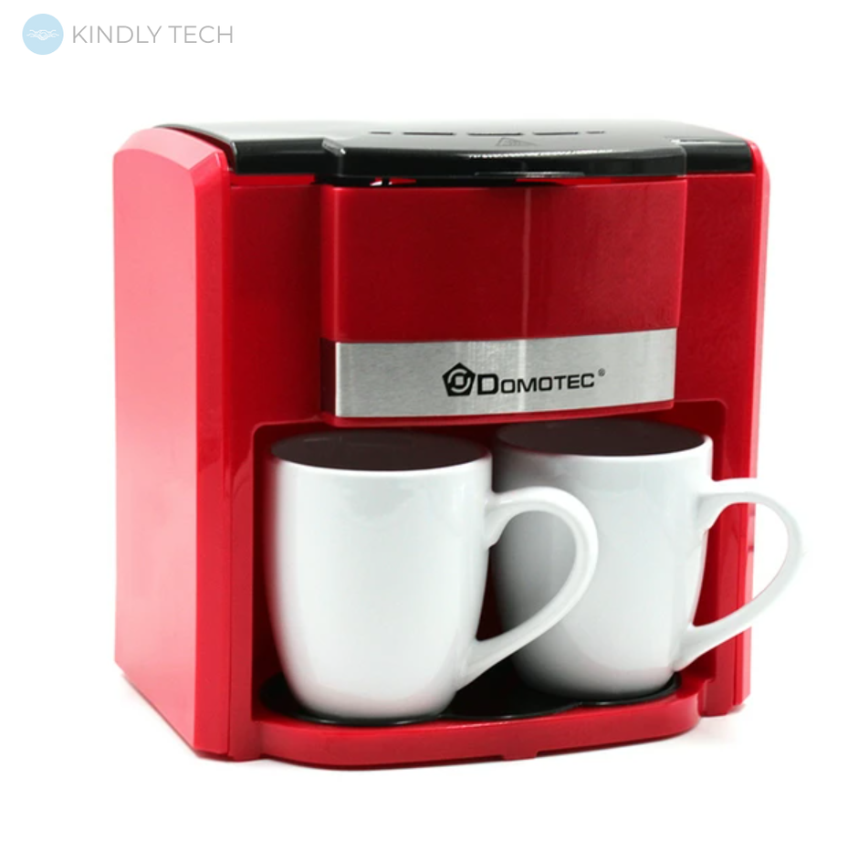 Кофеварка DOMOTEC MS-0705 (500Вт, 2 кер. чашки по 150мл), Красная
