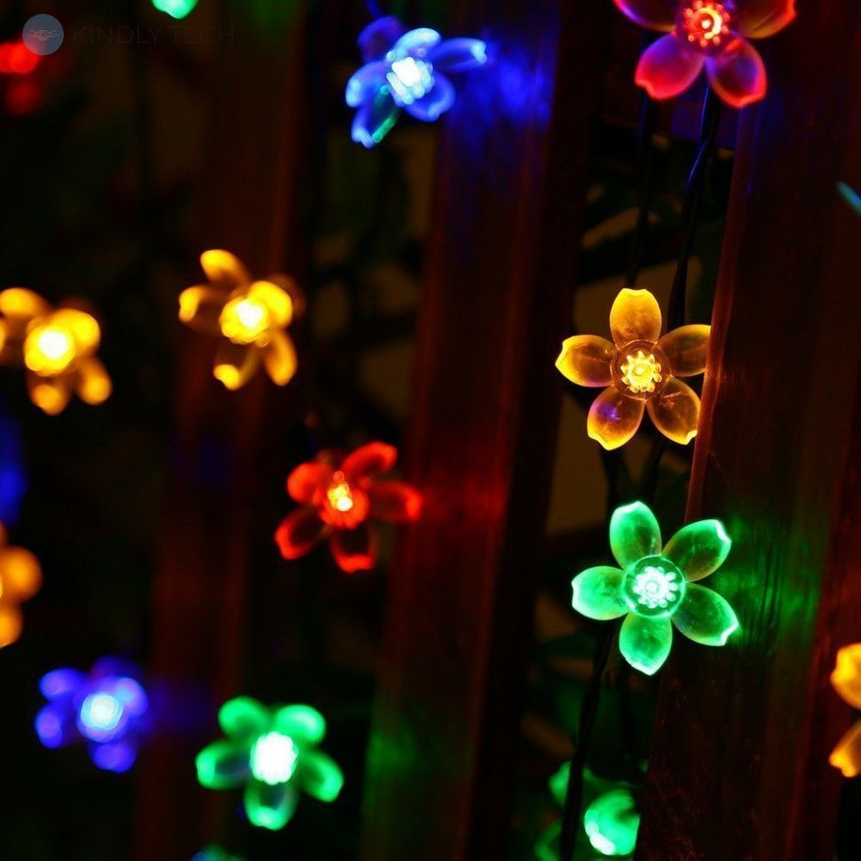 Светодиодное декоративное дерево с цветами 1,3м, цвет ламп - микс, ствол черный
