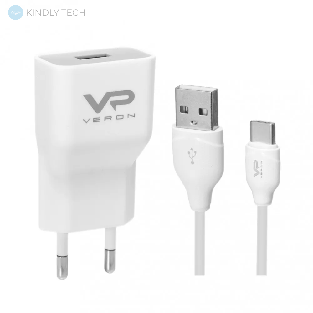 Мережевий зарядний пристрій 2.0A QC2.0 | USB C Cable (1m) — Veron AD-19C