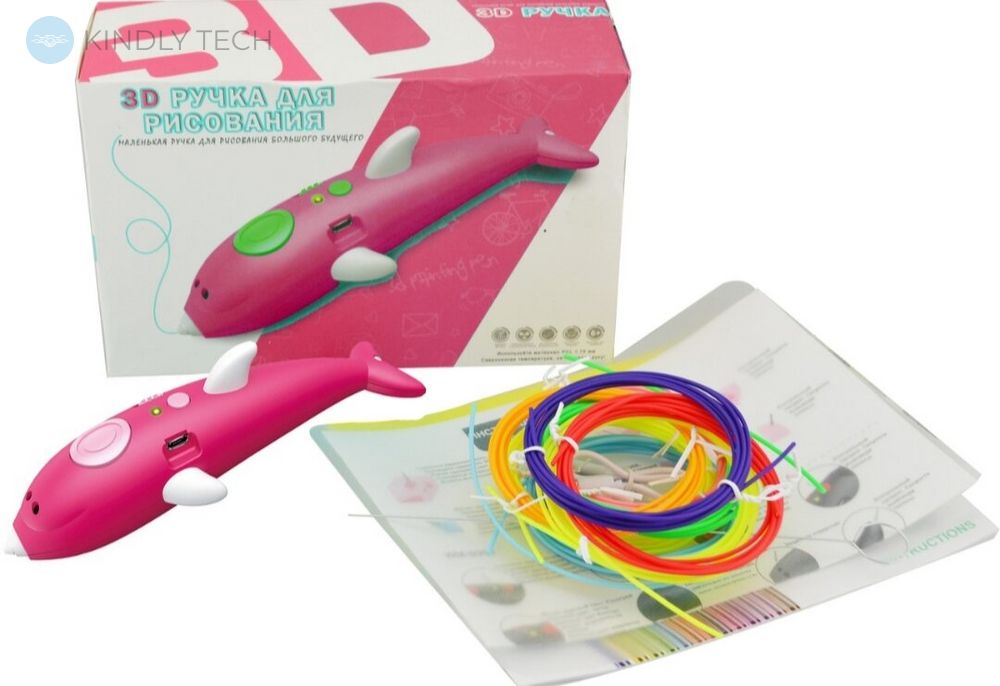 Беспроводная 3D ручка с аккумулятором Constructor Toys K 9903 c трафаретом "Дельфин", Pink