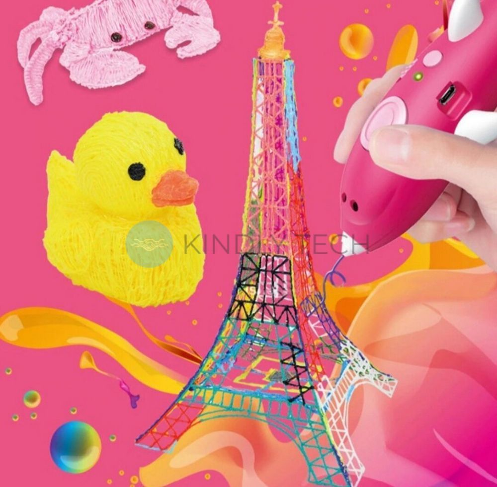 Беспроводная 3D ручка с аккумулятором Constructor Toys K 9903 c трафаретом "Дельфин", Pink