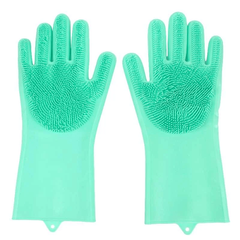Силиконовые многофункциональные перчатки для мытья и чистки Magic Silicone Gloves с ворсом Бирюзовые