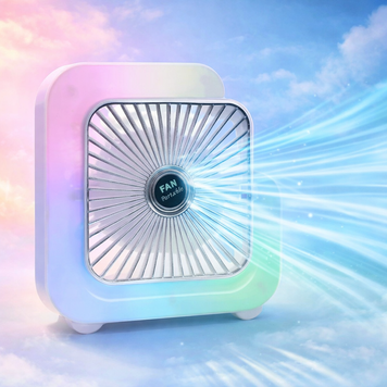 Стильний компактний акумуляторний вентилятор-нічник з RGB підсвічуванням квадратний USB