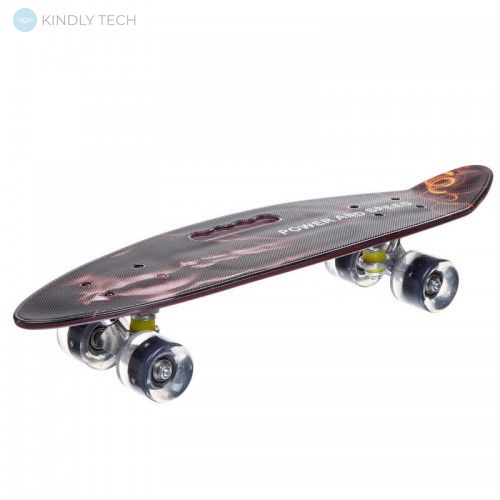 Скейт Пенні Борд (Penny Board 885) зі світними колесами та ручкою, Коричневий