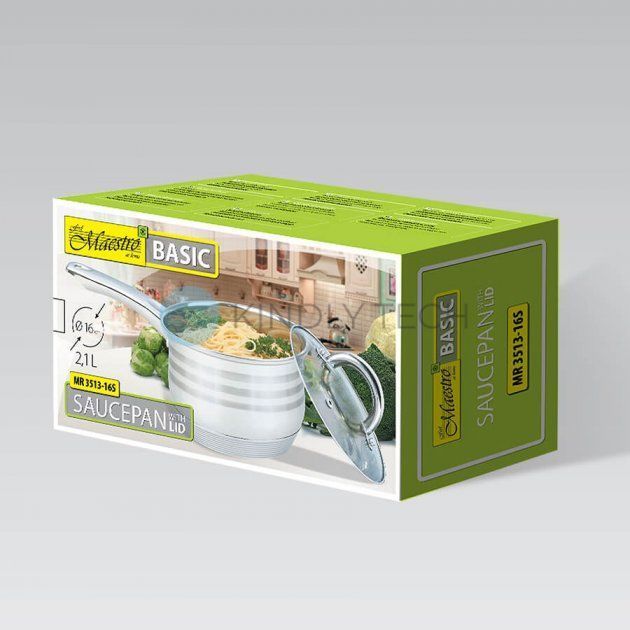 Ковш со стеклянной крышкой Maestro MR-3513-16S 2.1 л &Oslash; 16 см