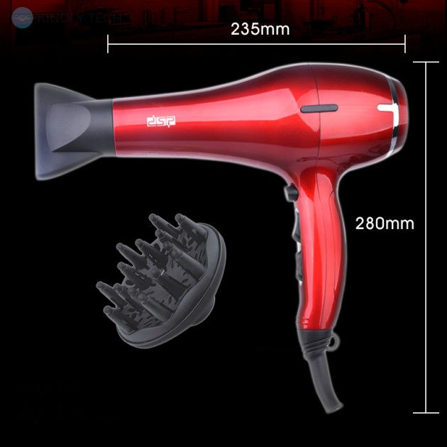 Профессиональный фен для волос с диффузором и концентратором DSP 30075, 2300Вт, Красный