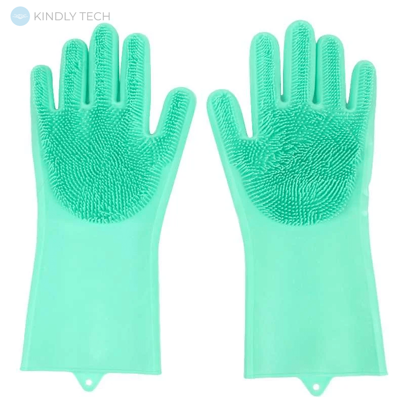 Силиконовые многофункциональные перчатки для мытья и чистки Magic Silicone Gloves с ворсом Бирюзовые