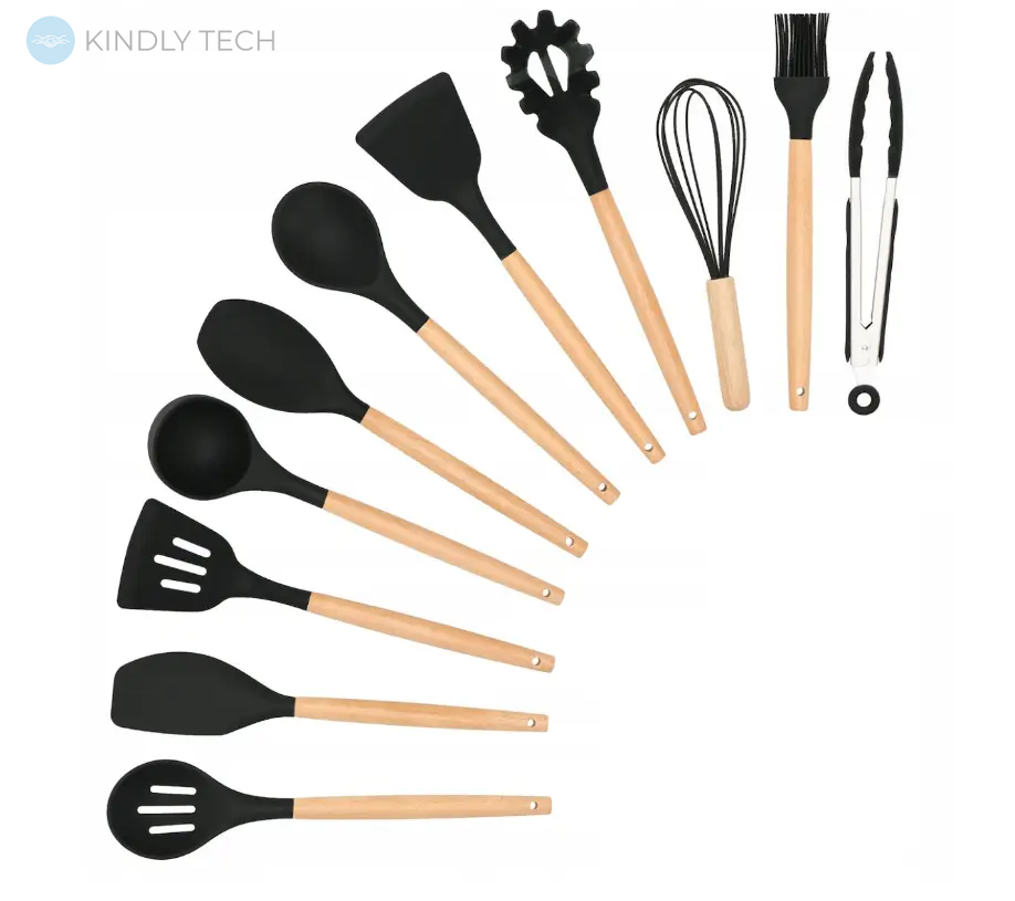 Силиконовый кухонный набор принадлежностей Kitchen Set черный 12 предметов