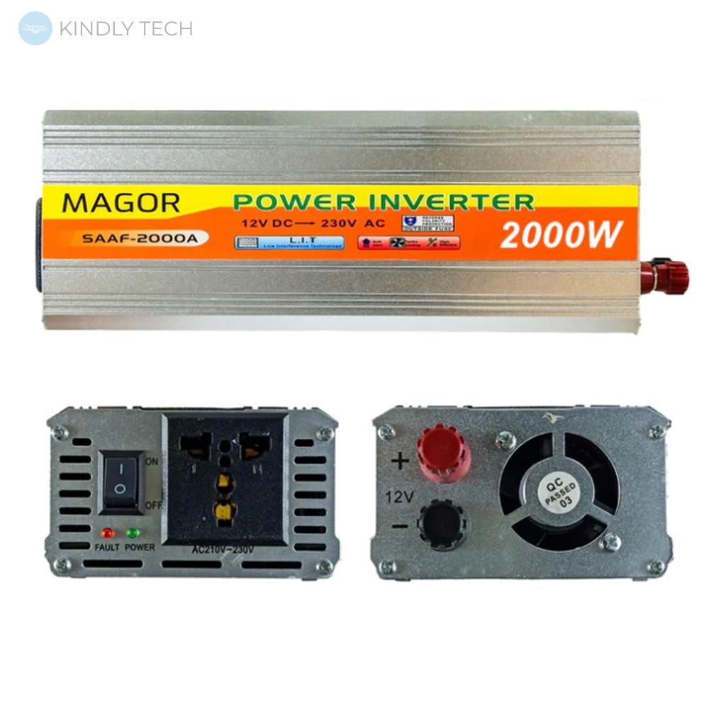 Автомобильный инвертор преобразователь напряжения Magor 2000W 12V-220V