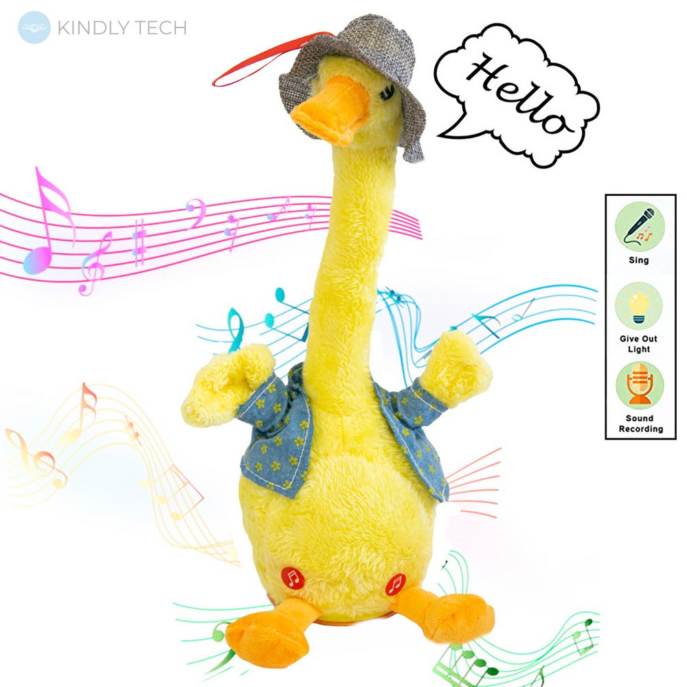 Музыкальная игрушка интерактивная - танцующий Гусь синяя жилетка (игрушка повторюшка мягкая)