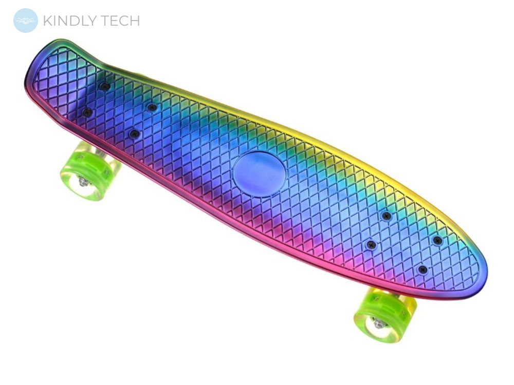 Скейт Пенни Борд (Penny Board) двухстороннего окраса со светящимися колесами, Хамелеон
