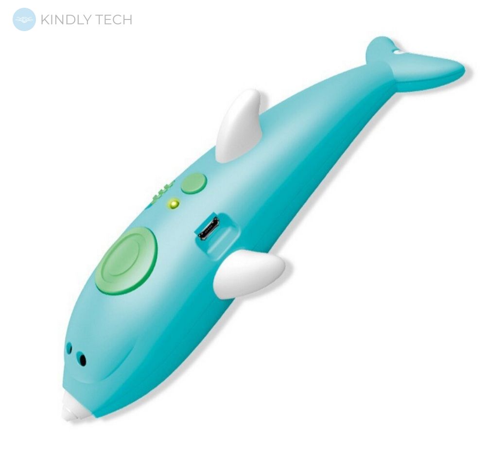 Беспроводная 3D ручка с аккумулятором Constructor Toys K 9903 c трафаретом "Дельфин", Blue