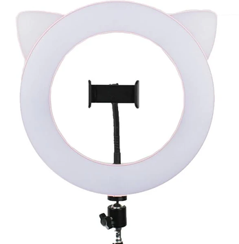 Кольцевая Led лампа "Розовая кошка" с держателем для смартфона, диаметр 27 см