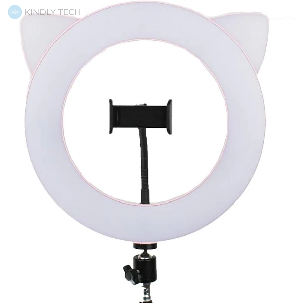 Кольцевая Led лампа "Розовая кошка" с держателем для смартфона, диаметр 27 см