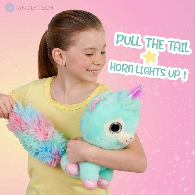 Интерактивная игрушка Плюшевый единорог Glowcorns со светодиодной подсветкой, Бирюзовый
