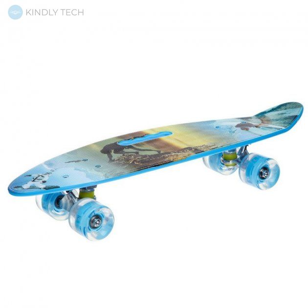 Скейт Пенни Борд (Penny Board 885) со светящимися колесами и ручкой, Голубой