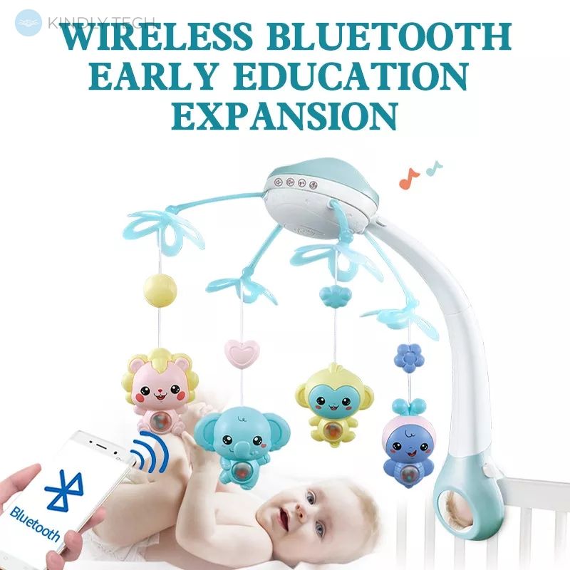 Детская музыкальная каруселька-подвеска на кроватку с проектором Baby bluetooth Projection, Светло синий