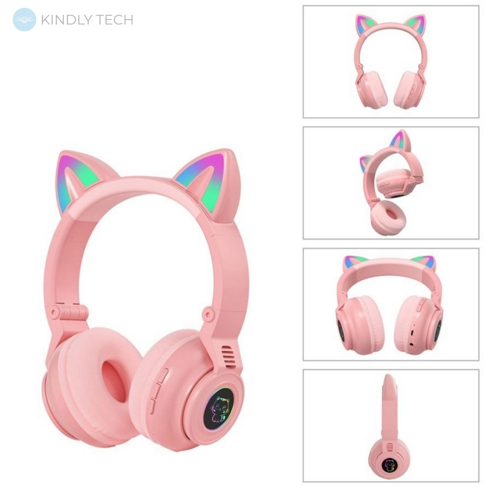 Навушники бездротові LED з котячими вушками STN-26, Pink
